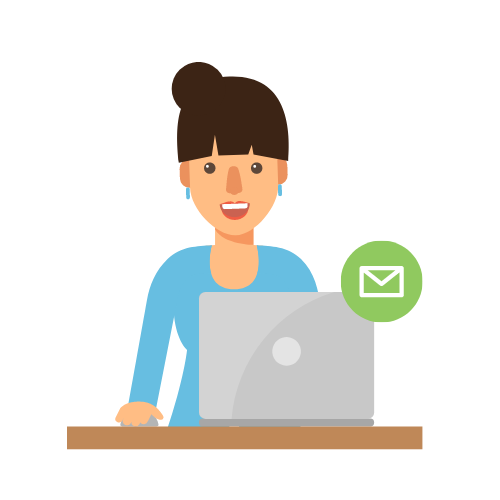 illustrated image of person sitting in front of an open laptop looking like they are about to send an email