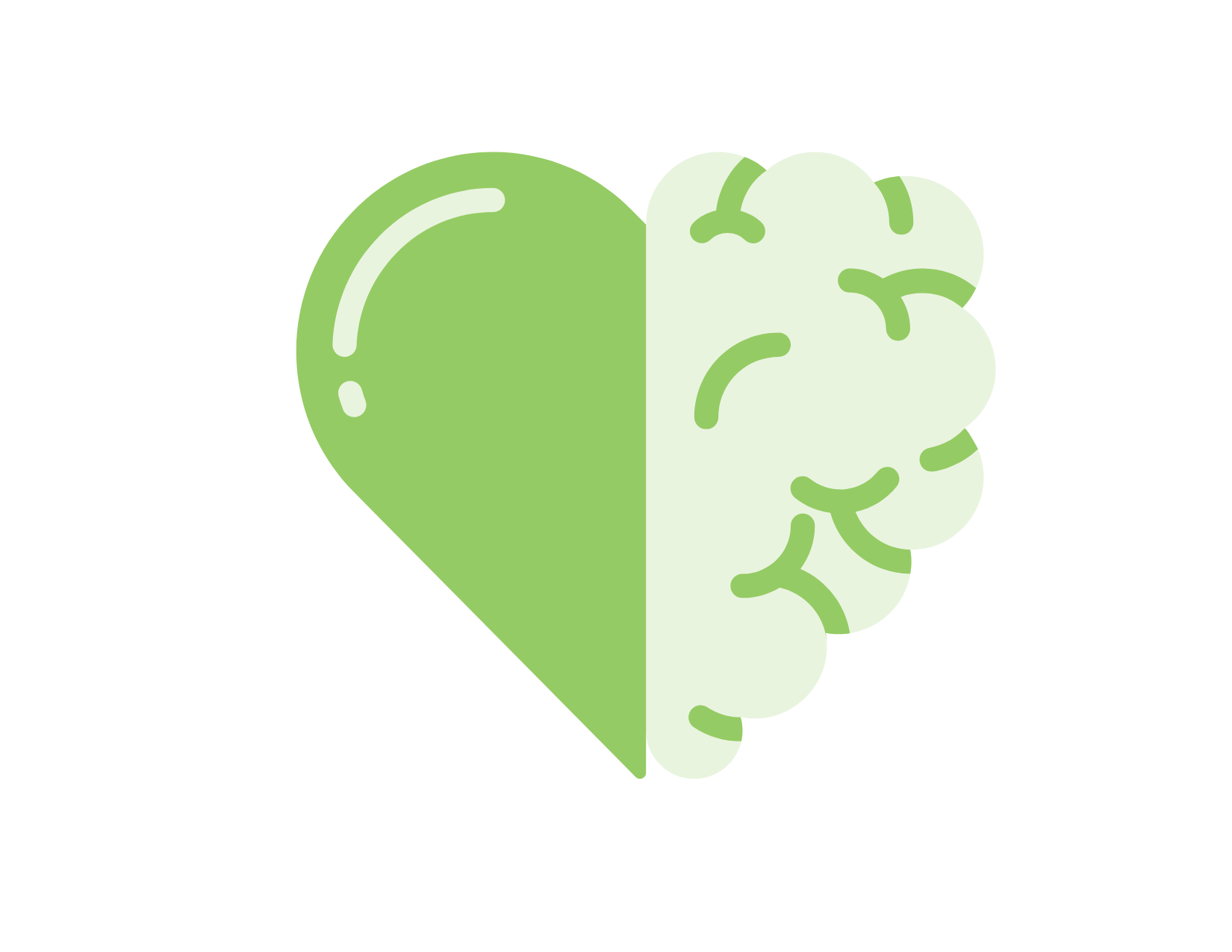 illustrated image of heart with one side looking like a heart, and the side resembling a brain to depict mental wellness